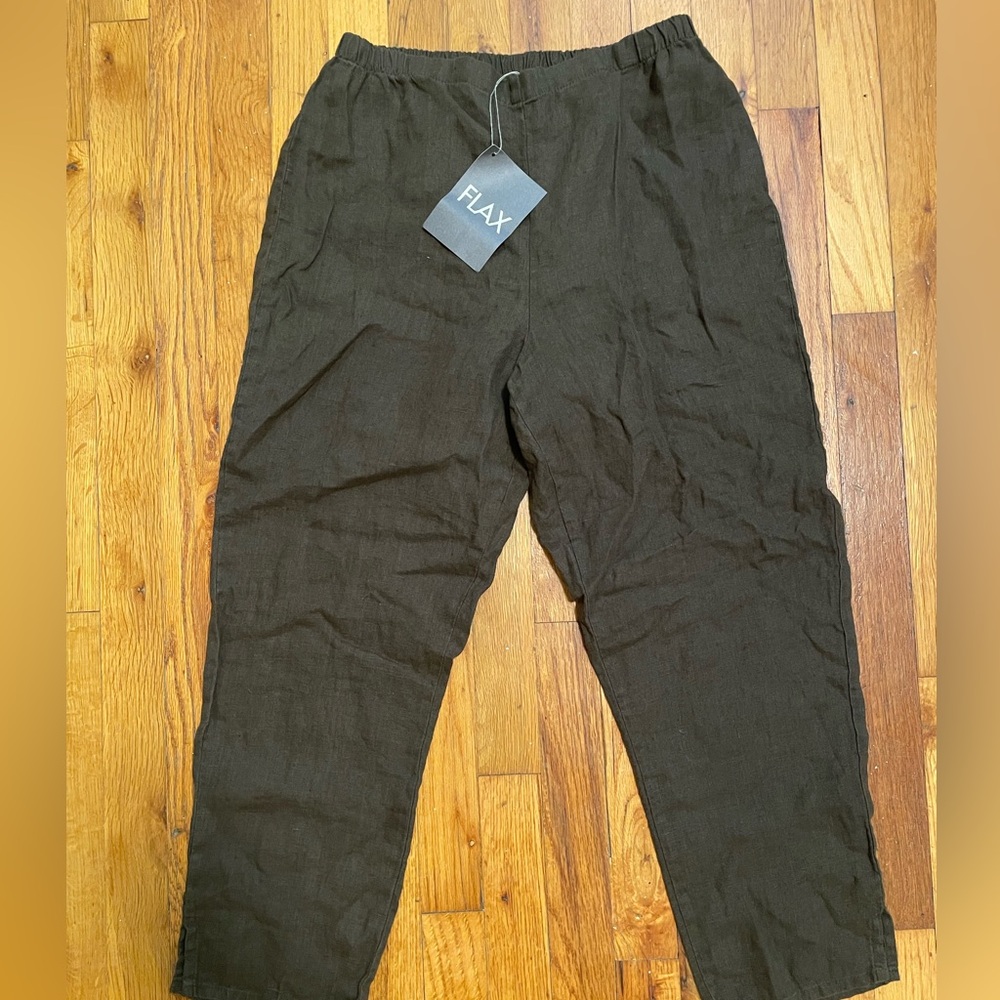 Flax brown linen straight leg pants